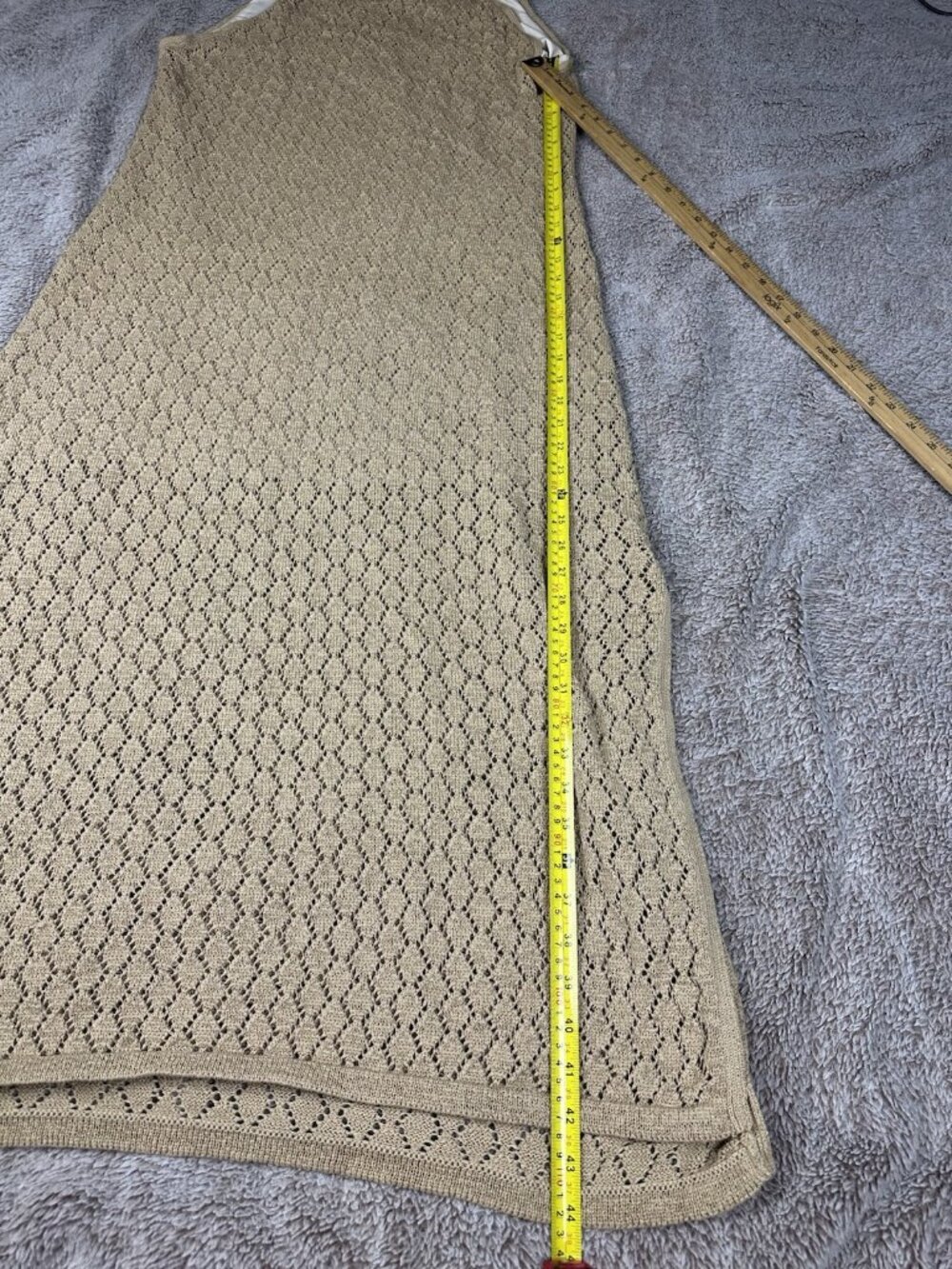 Boston Proper Crochet Knit High Neck Maxi Beach Sundress Dress Tan Costal Sz XL - Picture 5 of 12
